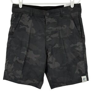 George Mens Above The Knee Commuter Shorts Black Camo Moisture Wicking Sz 32 NWT